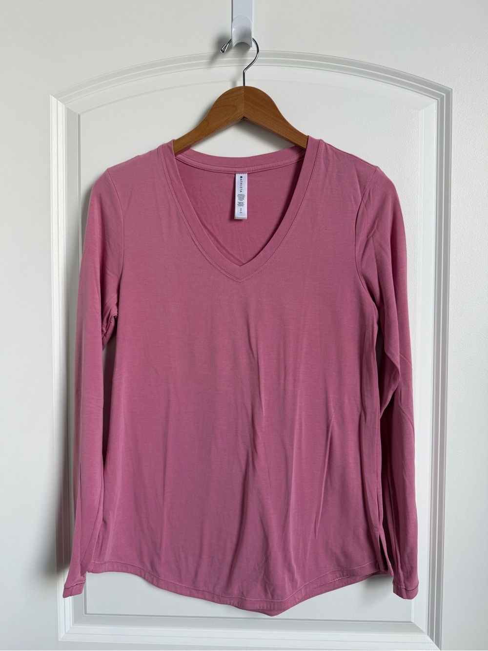 Athleta Pink V-Neck Long Sleeve Essential Top